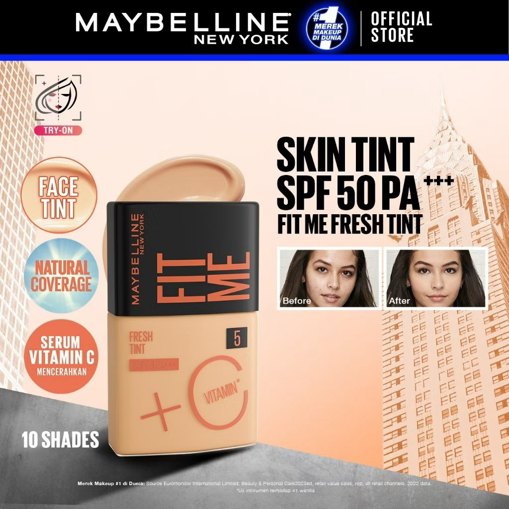 MAYBELLINE OFFICIAL Fit Me Fresh Tint 3 IN 1 30ml Skin Tint Foundation Tinted Sunscreen SPF 50 PA+++