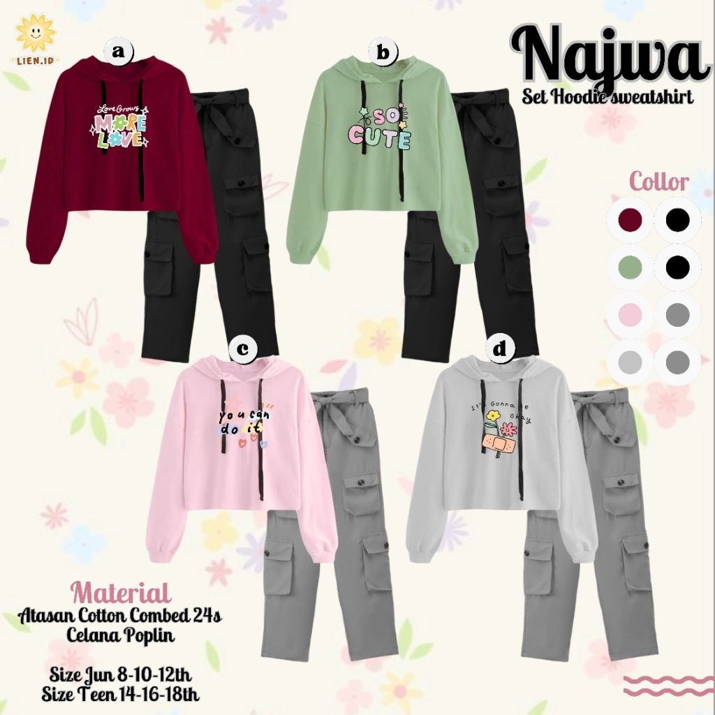 Lien.id Najwa Set Hoodie Sweatshirt setelan baju anak perempuan usia 12 tahun sampai 15 tahun usia r