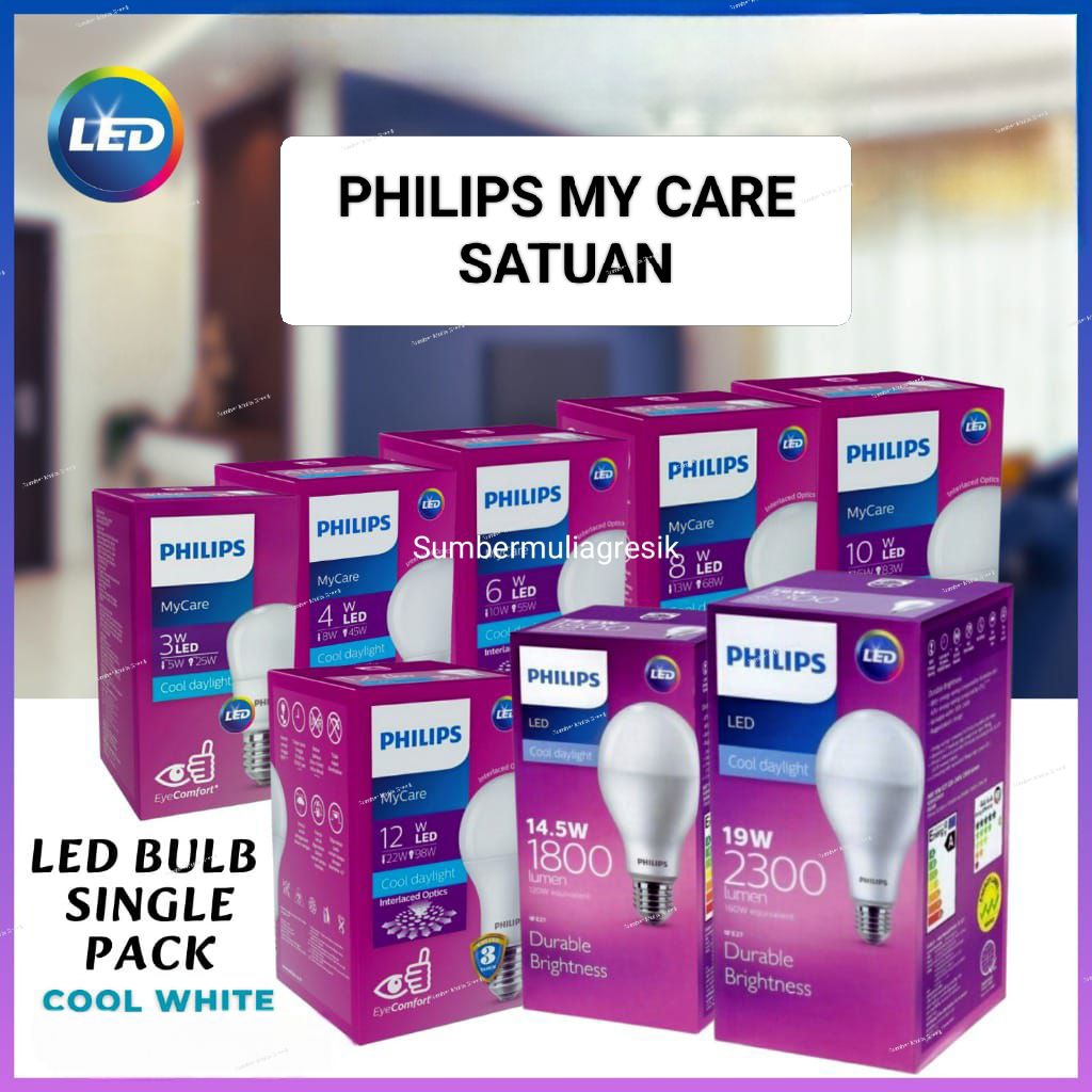 (Harga GROSIR) Philips LED MyCare Satuan Bohlam Lampu Series 3 4 6 8 10 12Watt Cahaya Putih Terang