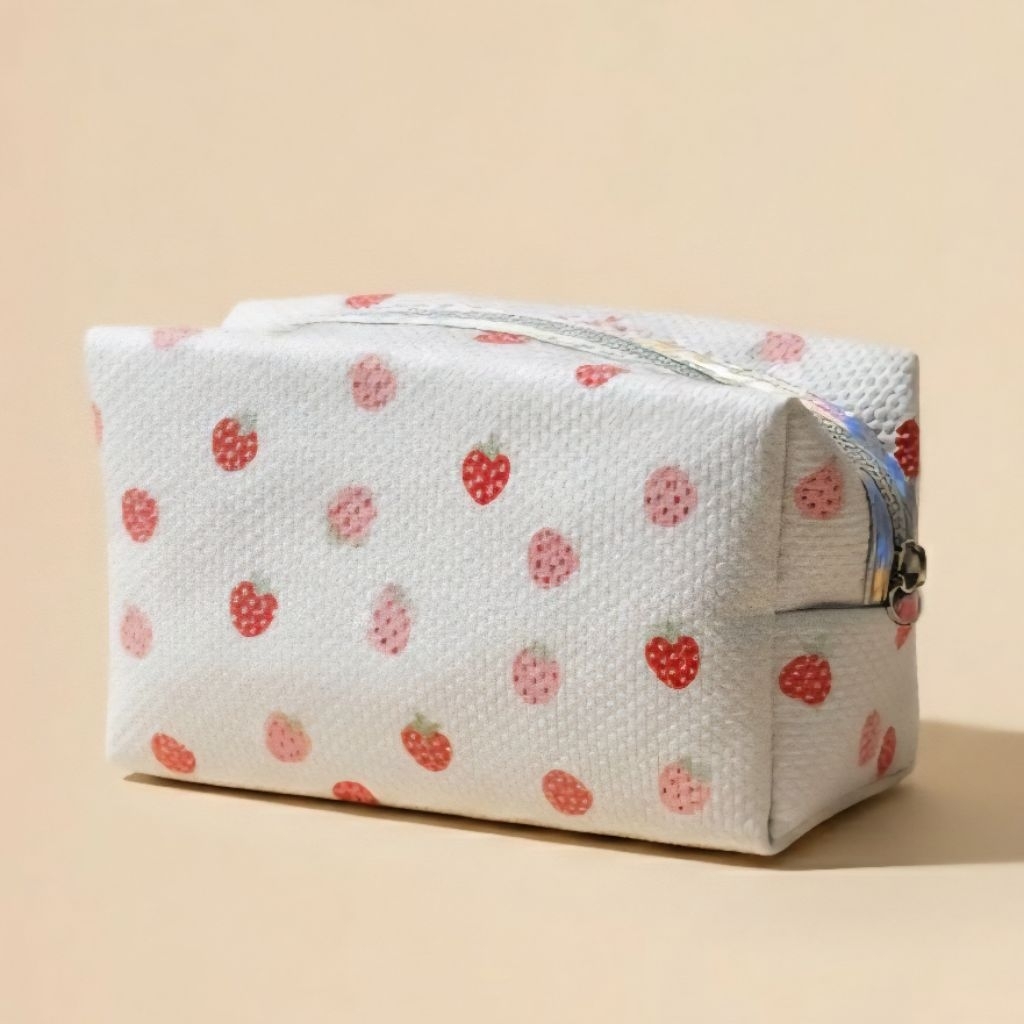 CLA - Make up Pouch / Tas Make up Strawberry Hologram Zipper Rough Texture
