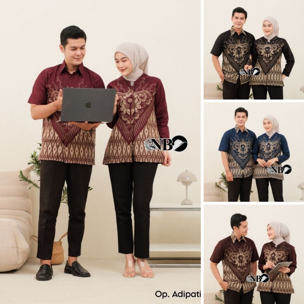 Batik Couple Atasan Baju Batik Modern Couple Batik Blouse dan Hem Lengan Pendek