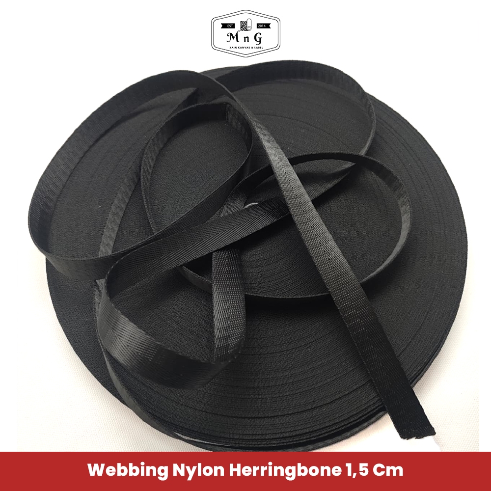 Webbing 1.5 cm Nylon Herringbone ketebalan 0.6 mm (meteran)
