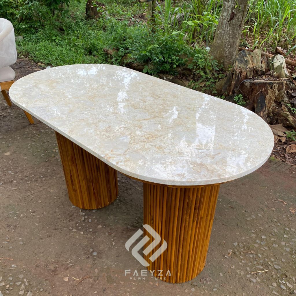 Meja Makan Kayu Jati Top Marmer | Meja Makan Top Marmer | Meja Makan Kayu Jati Murah