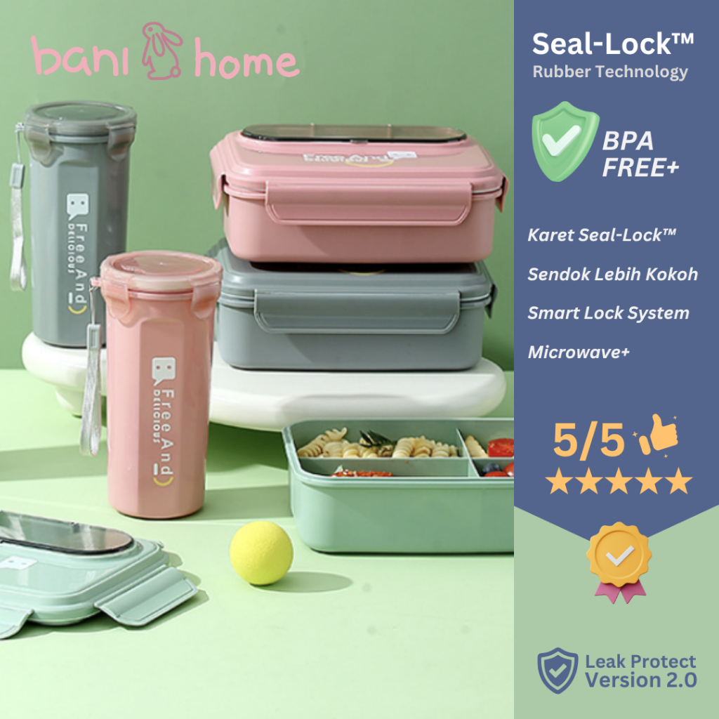 BANI - WOO HYUK Lunch Box Set  Bekal Bepergian Kotak Serbaguna Aesthetic Bento Box Cemilan Food Grad