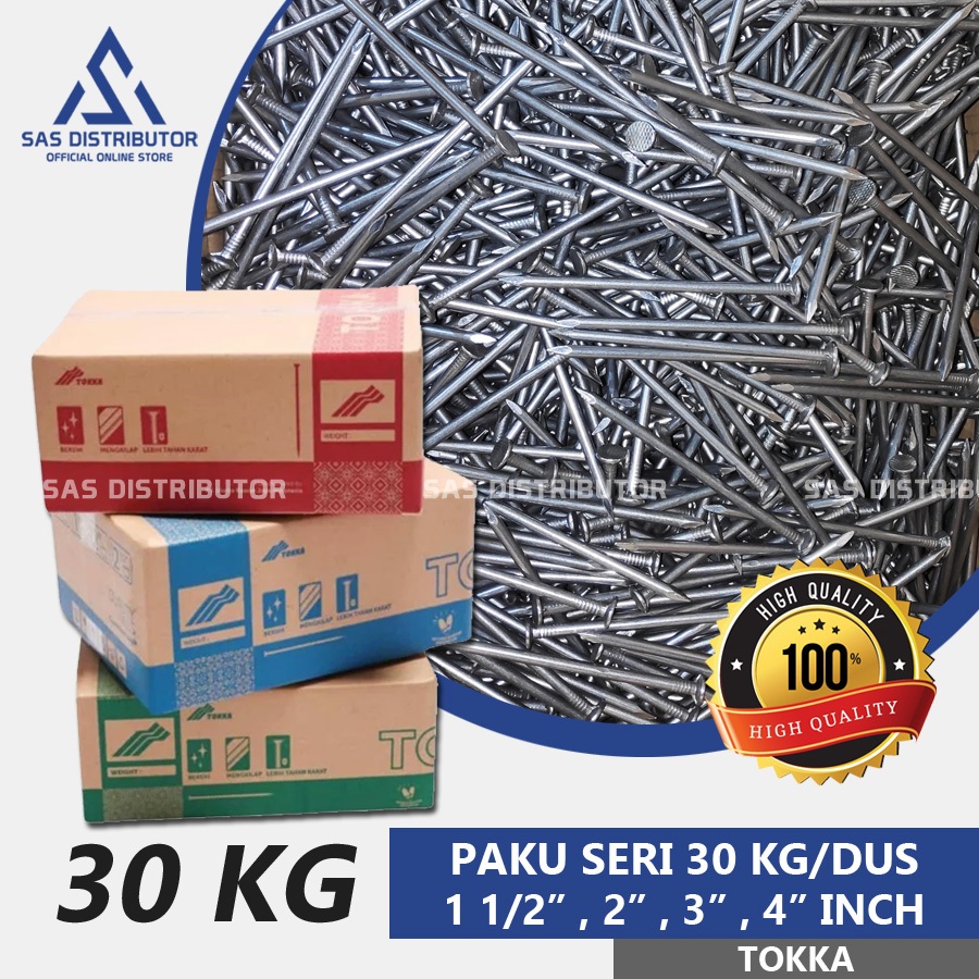 (Dus 30 Kg) Paku Kayu 4 cm 5 cm 7 cm 10 cm 30 kg Tokka / Paku Seri 1 1/2" 2" 3" 4" inch Per dus