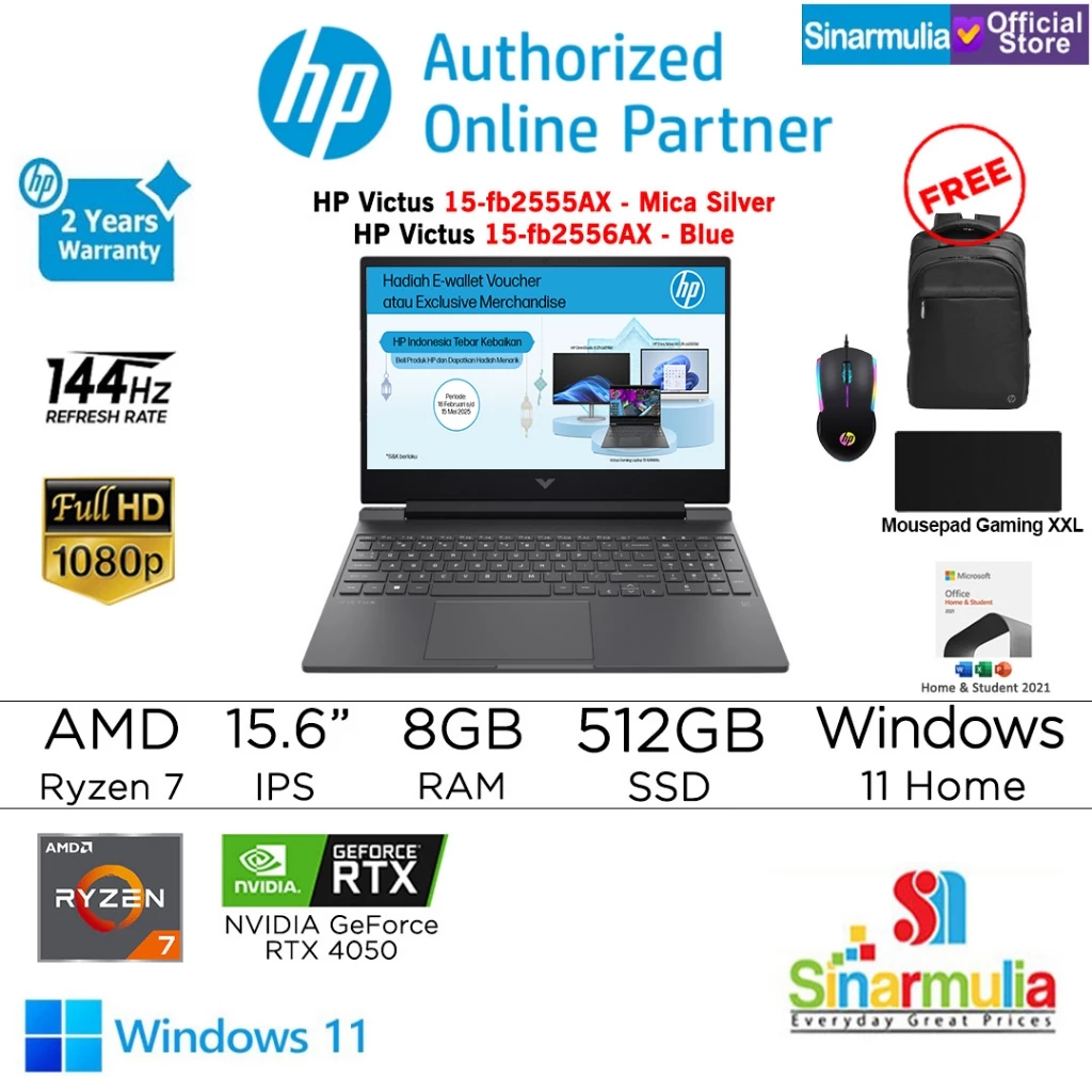 HP Victus 15 Ryzen 7 RTX4050 512GB SSD 144Hz