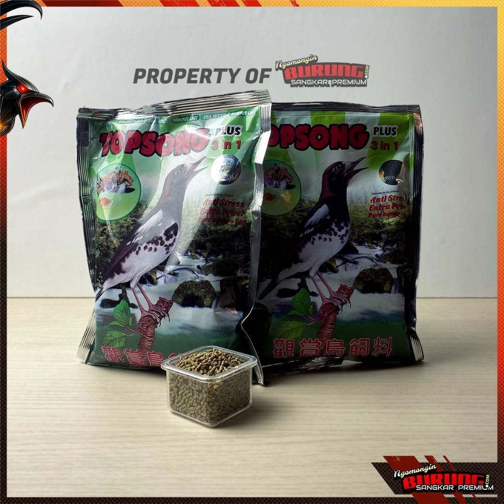 Voer TOPSONG Hijau Rumput Laut (Seawed) Dan Kuning (Cokelat), Pur Pakan Burung Murai Batu, Cendet, J