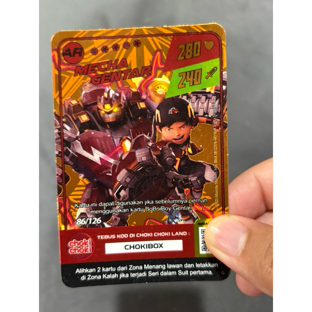 kartu boboiboy choki-choki langka mecha gentar gold dan solar