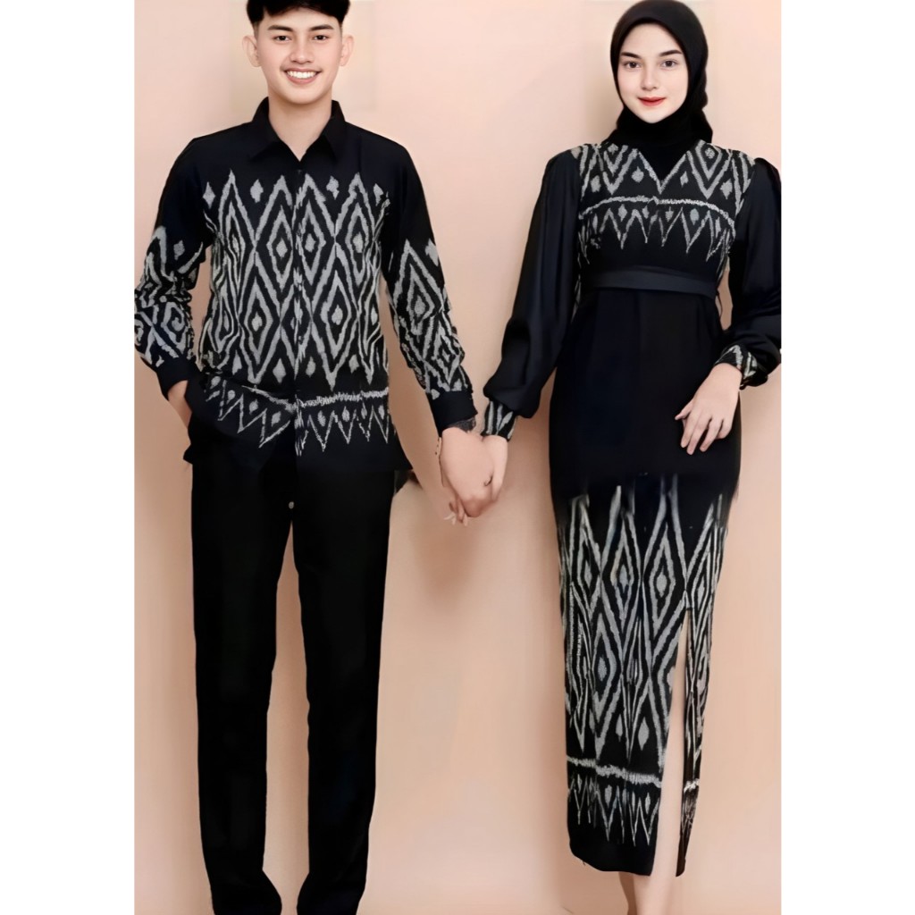 Baju Tenun Couple Raline Black Setelan Kondangan Pernikahan Dress Wanita Black Acara Lebaran