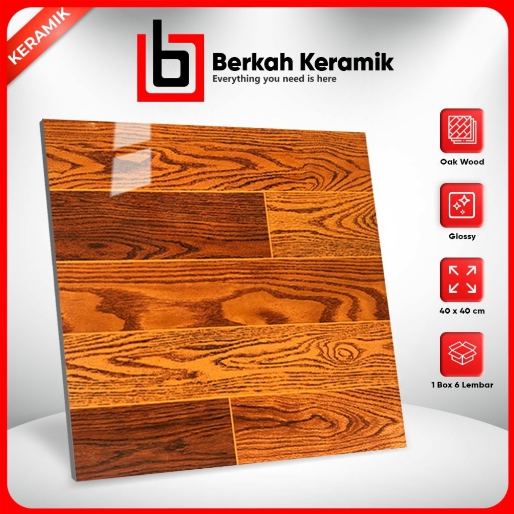 Keramik Lantai Motif Kayu 40x40 Oak Wood Brown