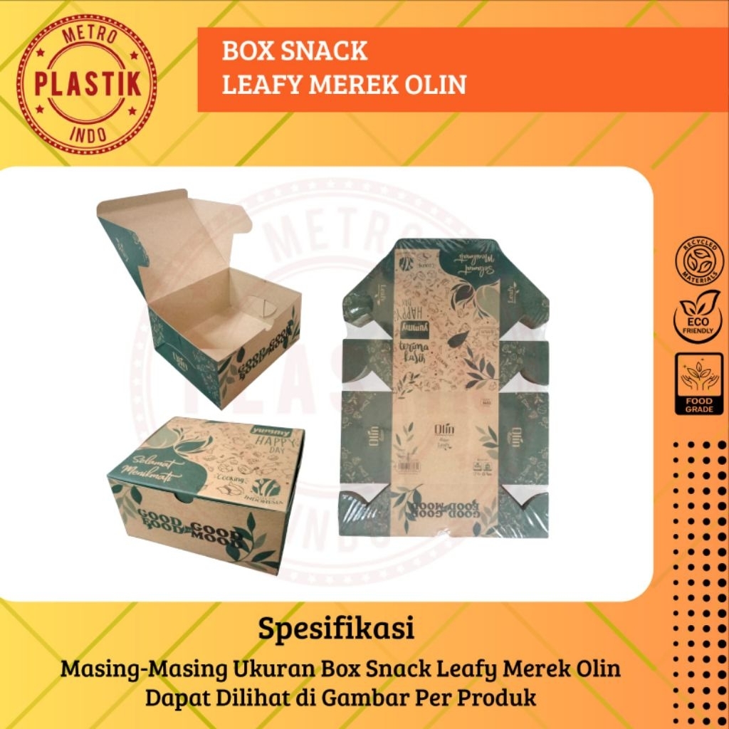 25pcs Box Snack Olin Eco Leafy 12x12 12x14 12x16 / Dus Kotak Kue Roti Motif 12 x 12 / 12 x 14 / 12 x