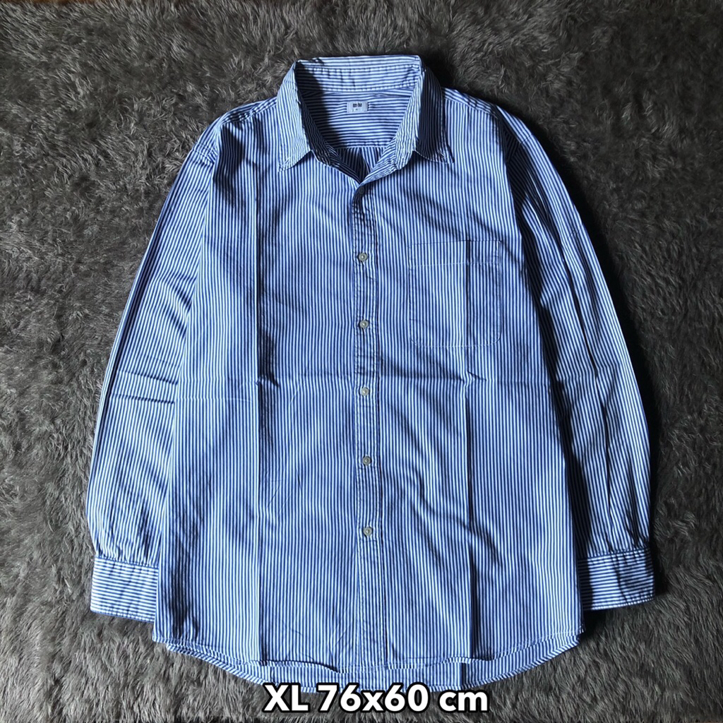 Uniqlo blue stripe kemeja pria XL
