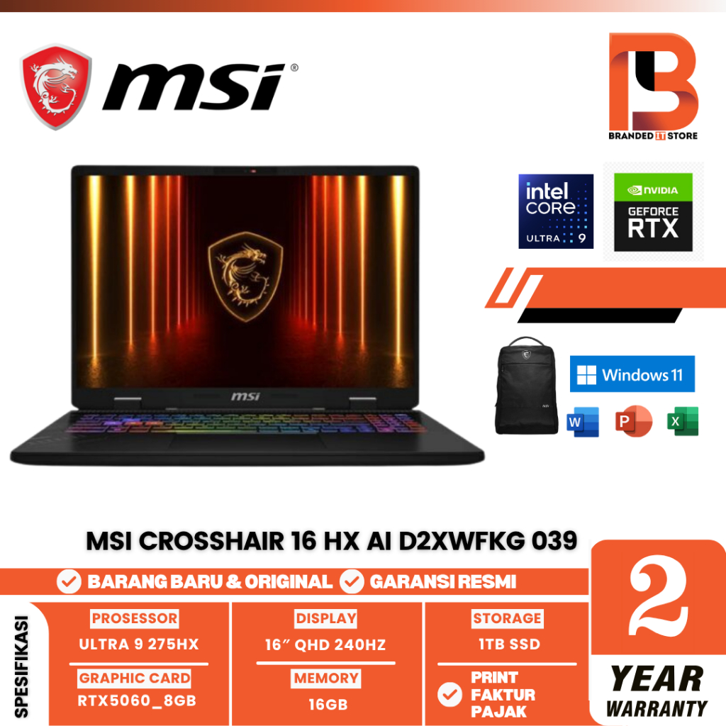 MSI CROSSHAIR 16 HX AI ULTRA 9 275HX RTX5060 8GB 16GB 1TB W11+OHS 16" QHD+ 240HZ