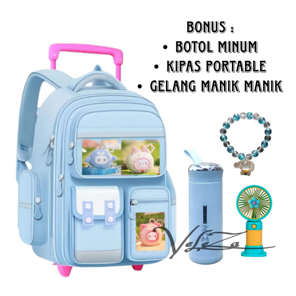 Tas Ransel Trolly Anak Ema Ruarua Zoo Bags Free Botol Minum + Kipas Portable + Gelang Manik Manik - 