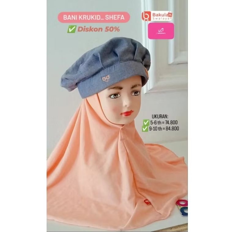 Sale Bani Krukid Shefa_Kerudung anak Rabbani instan Ori 100%_Diskon 50%