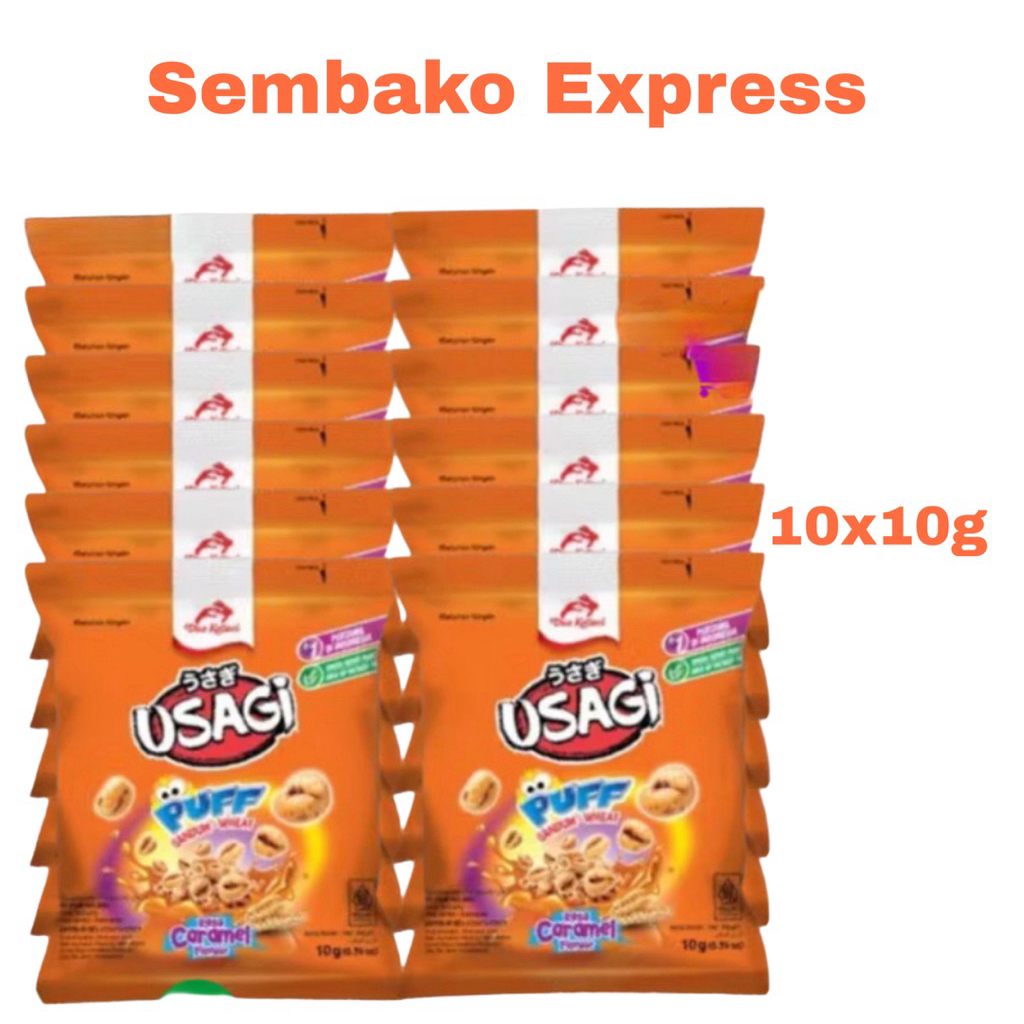Dua Kelinci Usagi Puff Wheat Caramel 10x10g – Snack Gandum Renyah Rasa Karamel