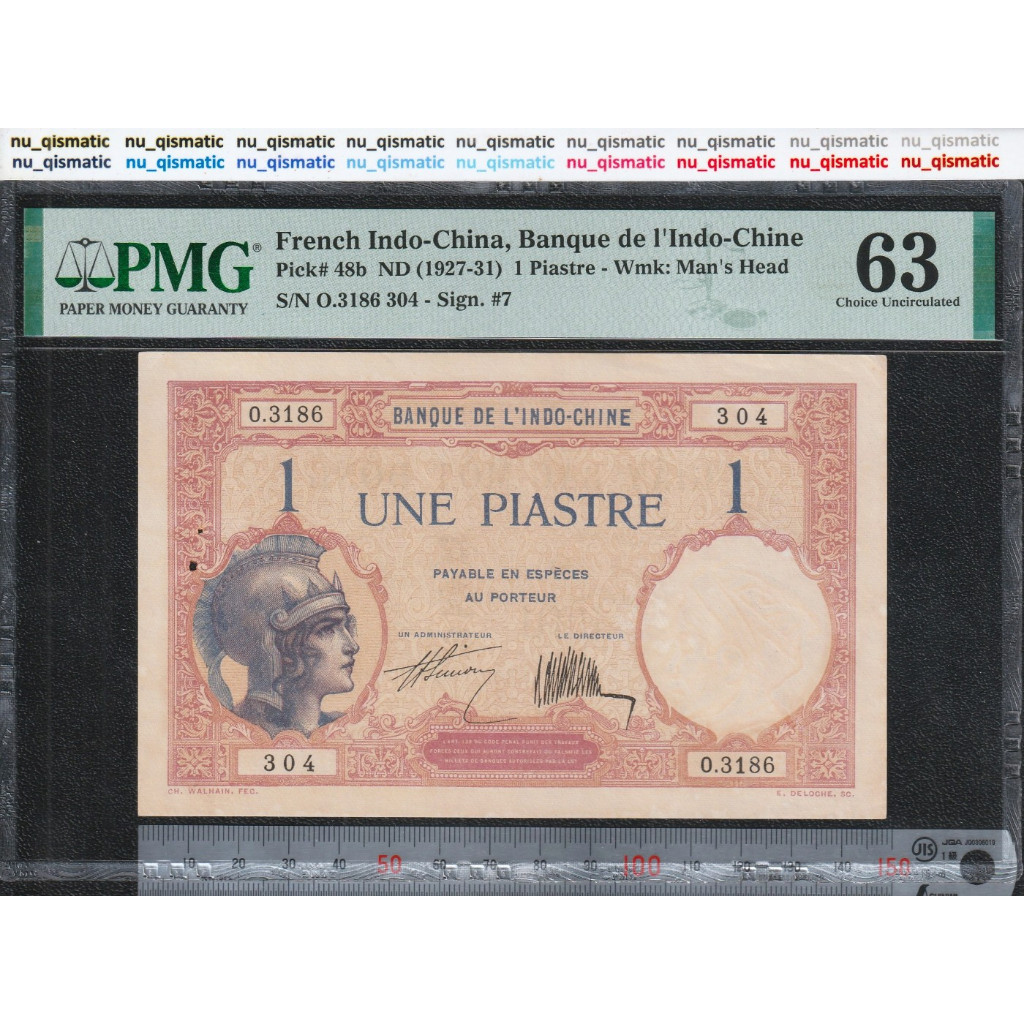 Uang LANGKA French Indo-China Indochina 1 Piastre, 1927-31 (ND), PMG 63 Choice UNC, Pick# 48b