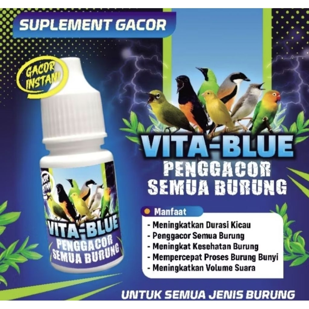 VITA BLUE PENGGACOR SEMUA BURUNG VITAMIN BURUNG DOSIS TINGGI METABOLIS BURUNG MURAI KACER PLECI