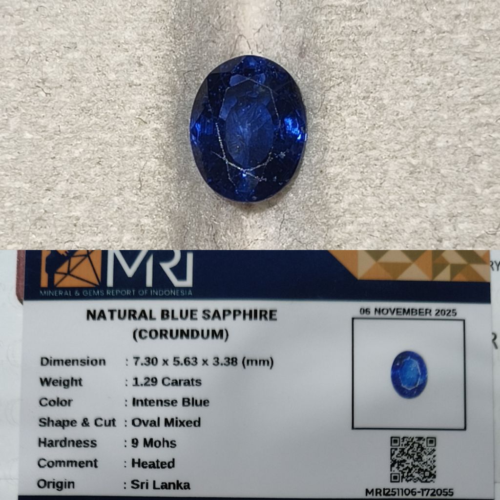 Natural Blue Sapphire Srilanka 1,29ct Heat Only Memo MRI