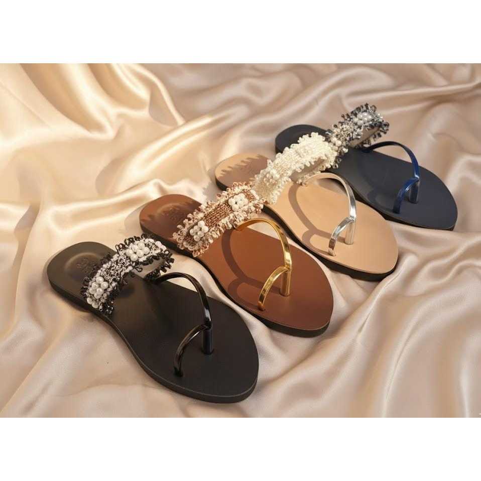 MORENA Sandal Wanita Jepit Premium Slop Karet Sendal Mutiara Teplek Cewek Kekinian Non Slip Sendal M