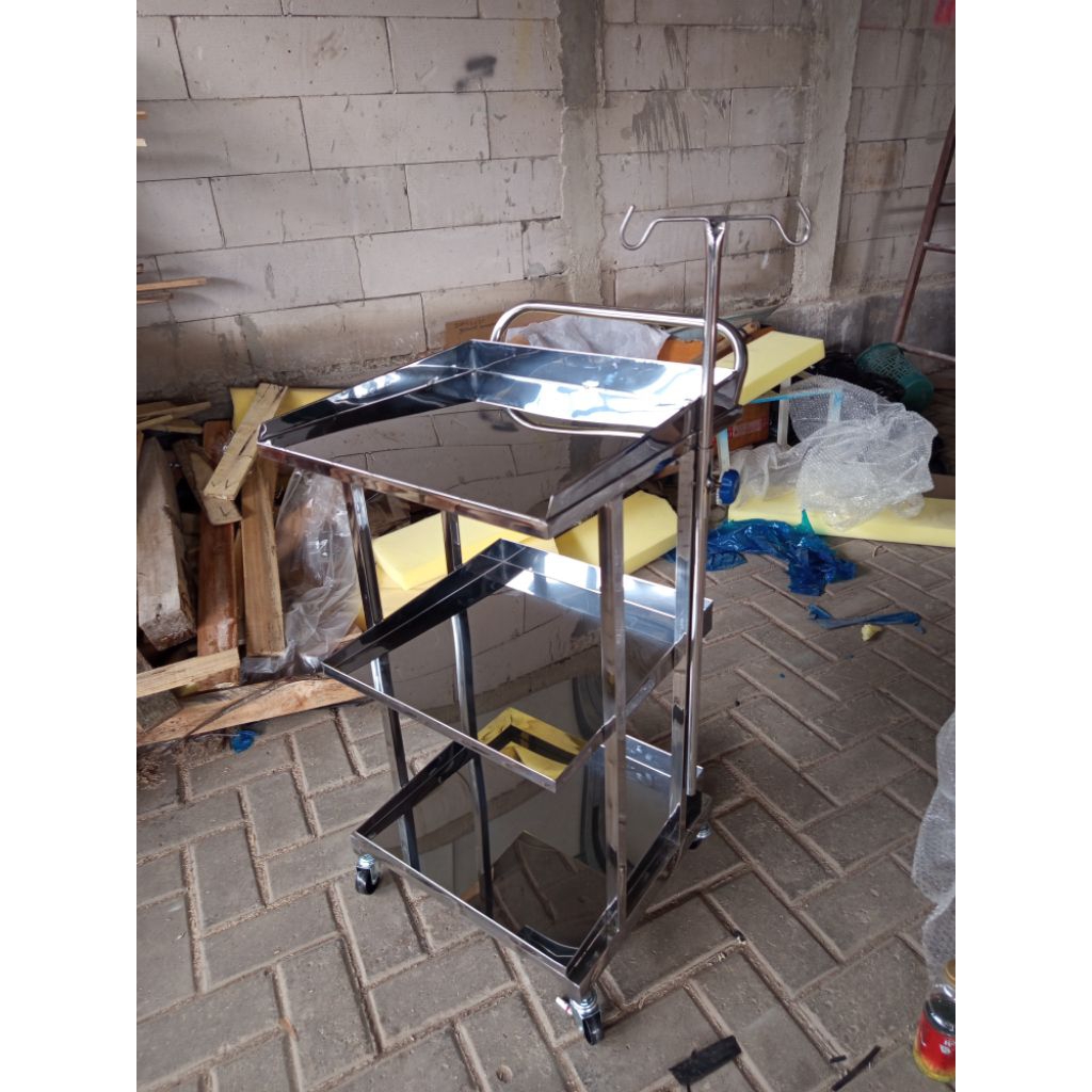 TROLI MESIN EKG STAINLEES | TROLLEY EKG MEDIS