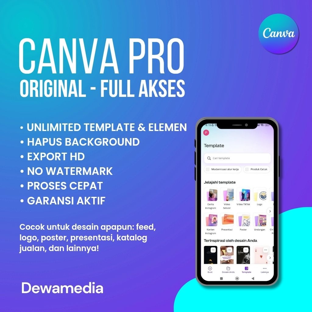 Lisensi Canva Pro Original Murah – Full Fitur Premium, Background Remover, Elemen Eksklusif
