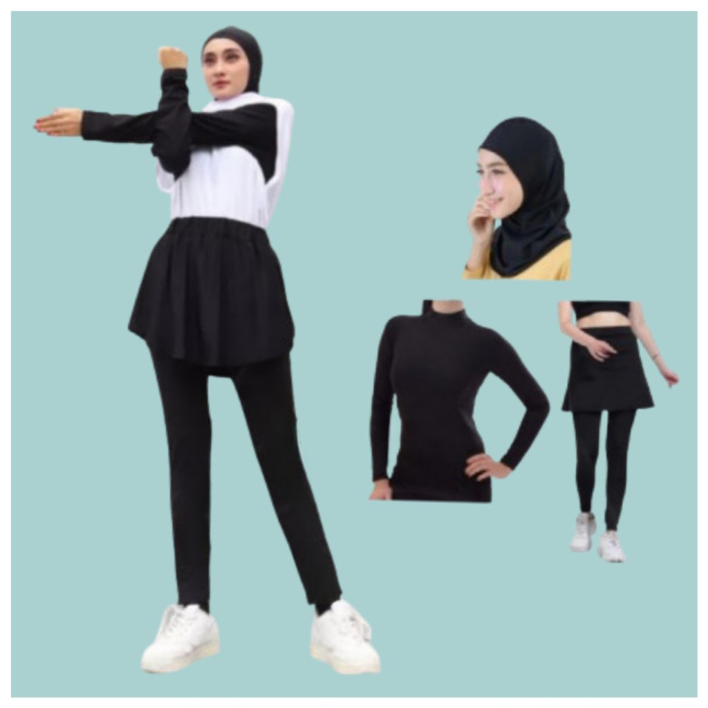 Full set Olahraga Muslimah Wanita Baju Manset Legging Jilbab