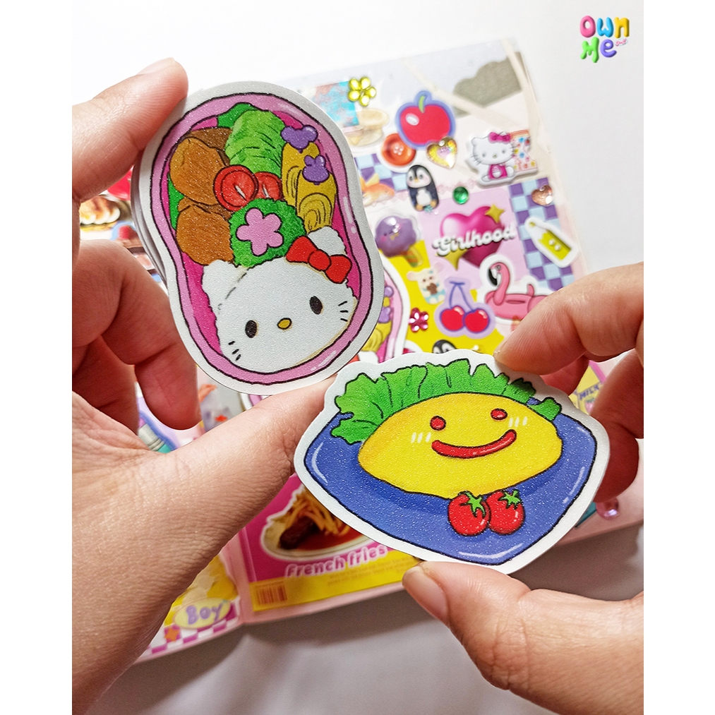 Cute food sticker (omurice & bento) glitter laminated
