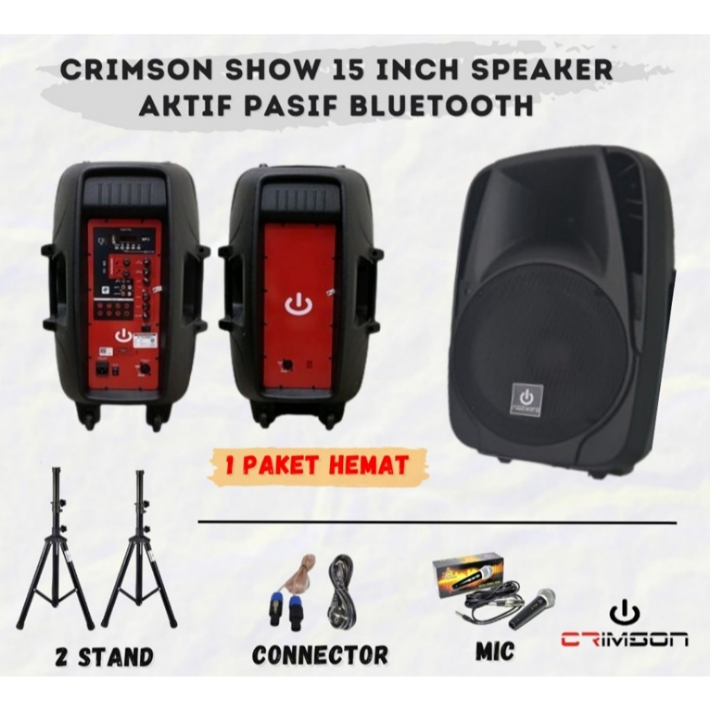 Speaker aktif + pasif paket terlengkap CRIMSON CR-15 SHOW Speaker bluetooth karaoke sistem