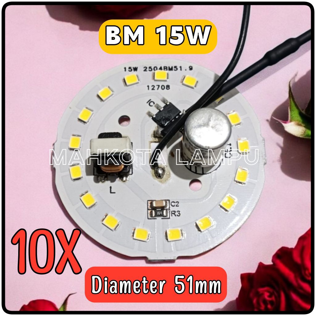 ( 10X ) PCB LAMPU LED 15W BM PUTIH D-51MM