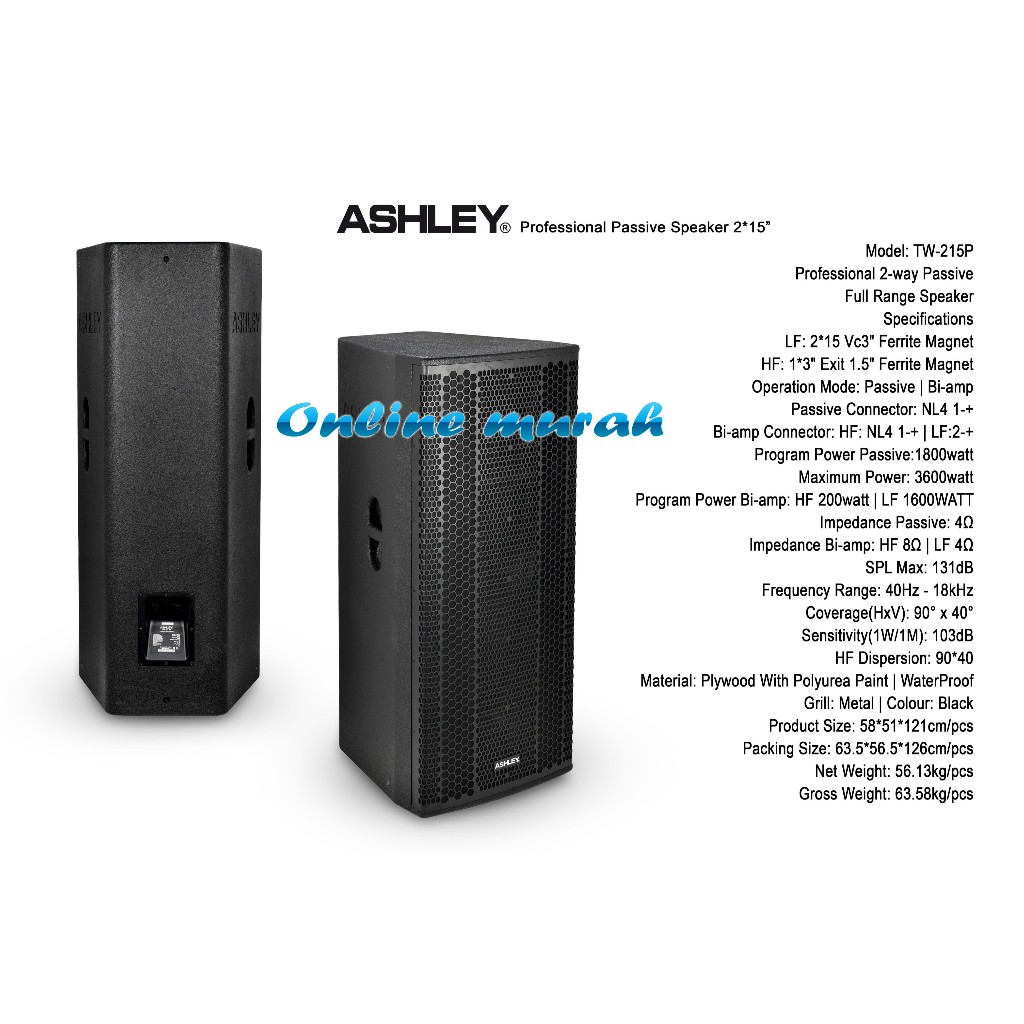 SPEAKER PASIF 2X15 INCI DOUBEL WOOFER ASHLEY TW215P ASHLEY TW 215P