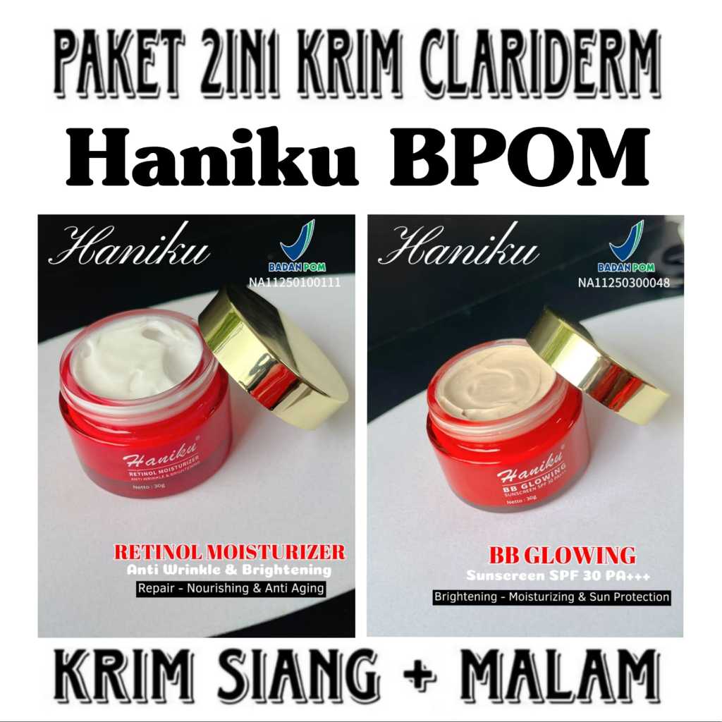 2in1 Paketan Clariderm Wajah-Krim BB GLOW+RETINOL SPF 30++/Krim Pelembab Wajah Siang Malam