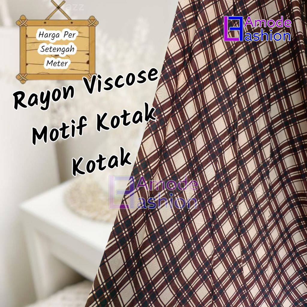 Kain Katun Rayon Viscose Premium Motif Kotak Kotak