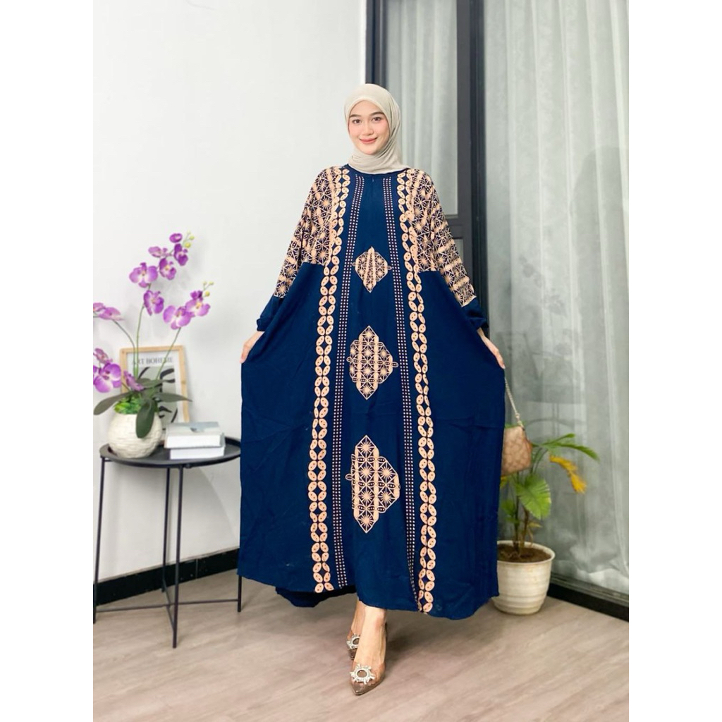Kaftan Rayon Jumbo Ld 170 Kaftan Batik Motif Ayana Busui Lengan Panjang Gamis Kaftan Lebaran