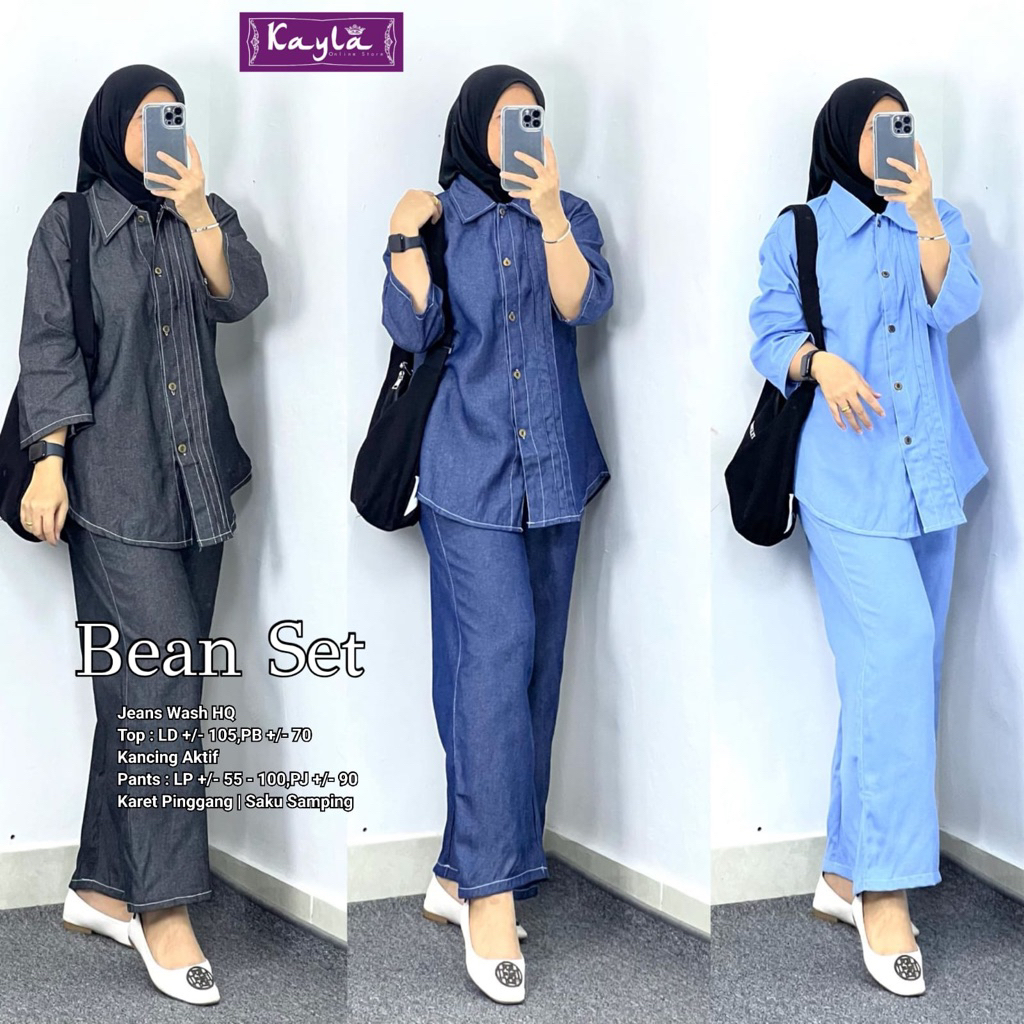 Alfihijabstore 21.11 BEAN NADEA SET CELANA SET setelan Jeans wanita || Katun Hq by KAYLA // busui se