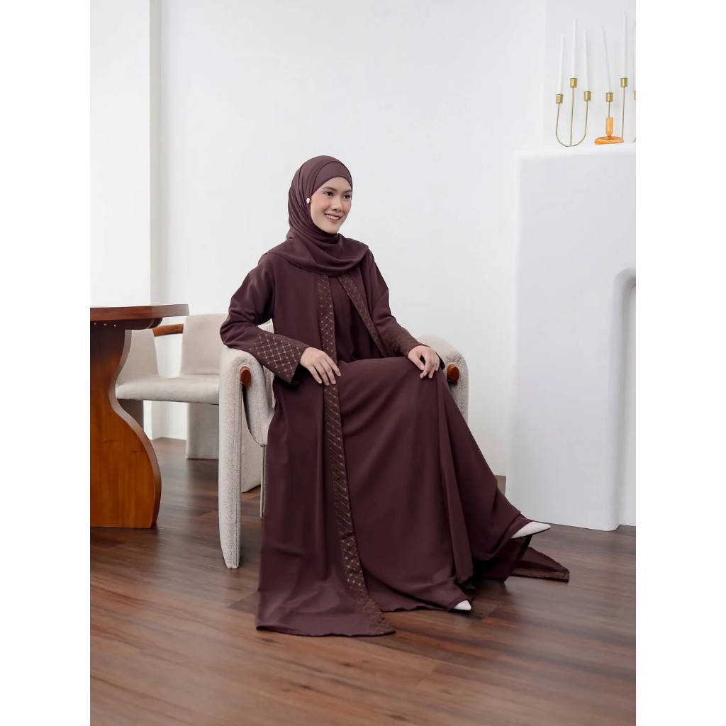 Abaya Mahogany Polos Melayu Kondangan Terbaru Viral 2026 Melisa Dress Abaya Syar'i Premium Lebaran M