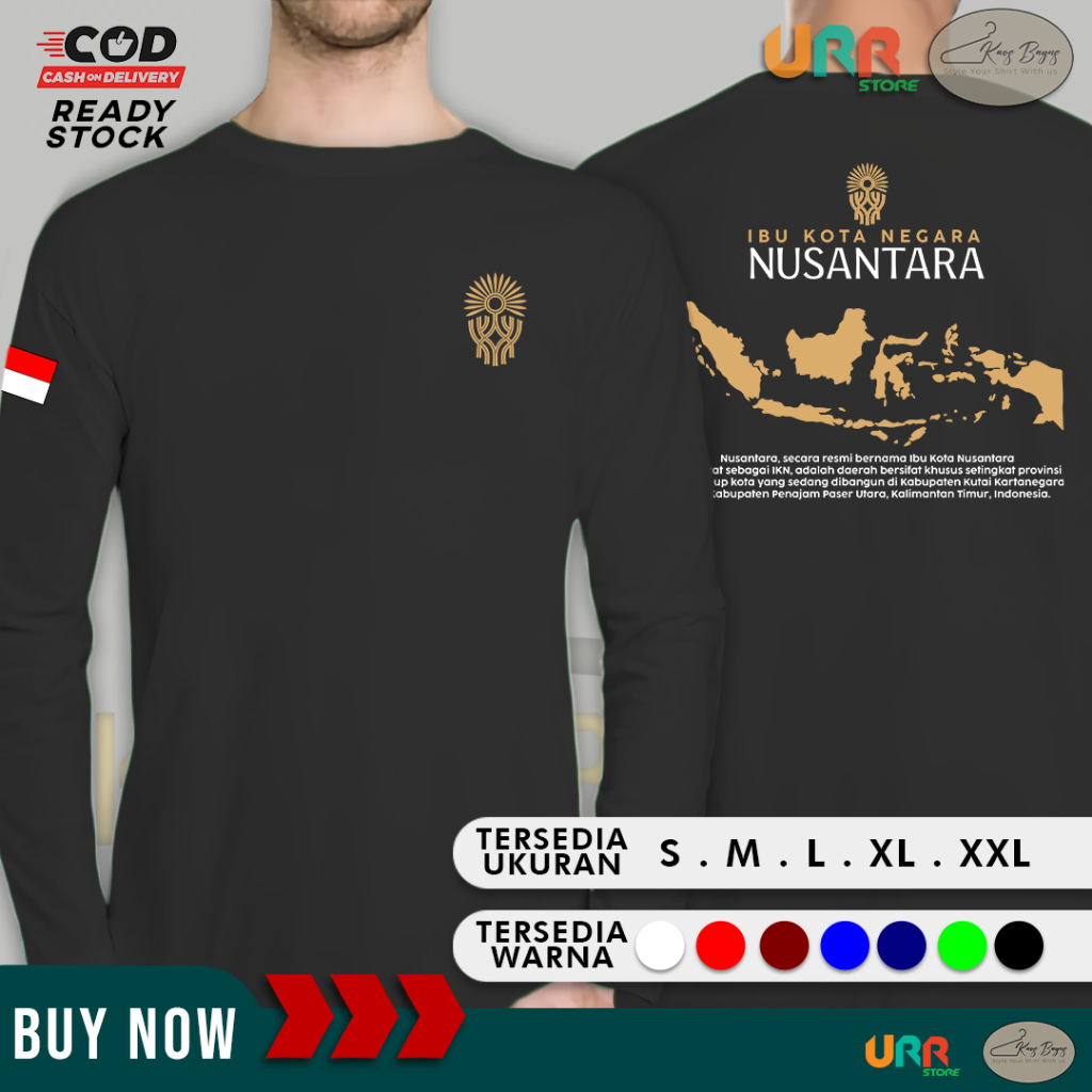 Kaos Distro Lengan Panjang IKN Ibu Kota Negara Nusantara V1 Sablon DTF Premium Cotton Combad 30S