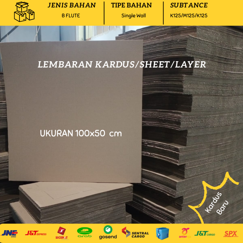 Kardus Lembaran Ukuran 100x50 cm | Lembaran Kardus BFlute | Kardus Karton | Sheet | Layer