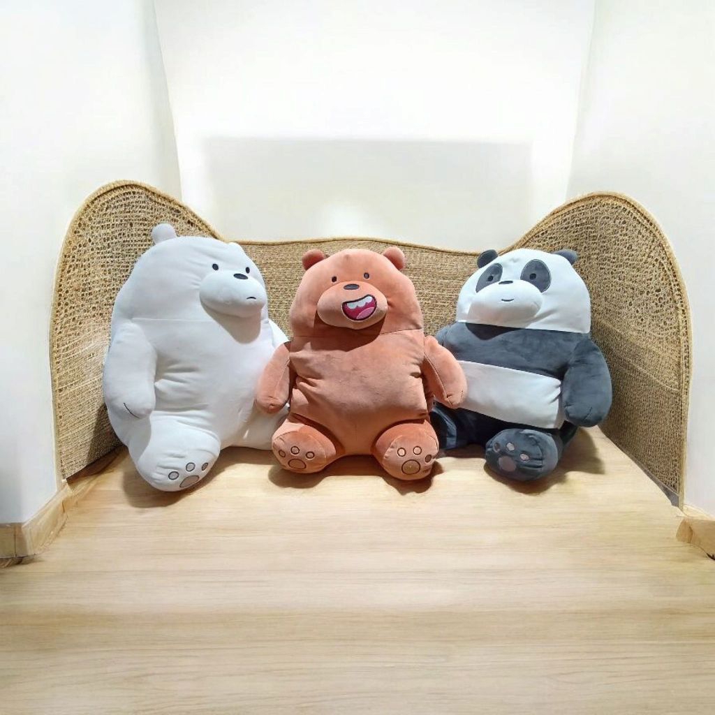 Miniso We Bare Bears 46cm Cushion Doll- Panda, Grizzly, Ice Bear ( Boneka Panda )