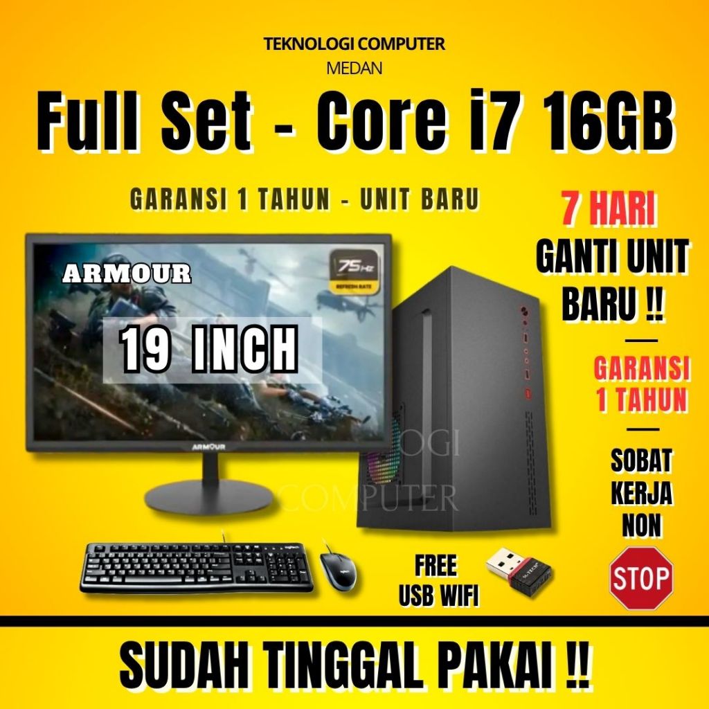 Core i7 | Full Set 19" | Komputer Kantor Admin Sekolah | CPU PC Rakitan