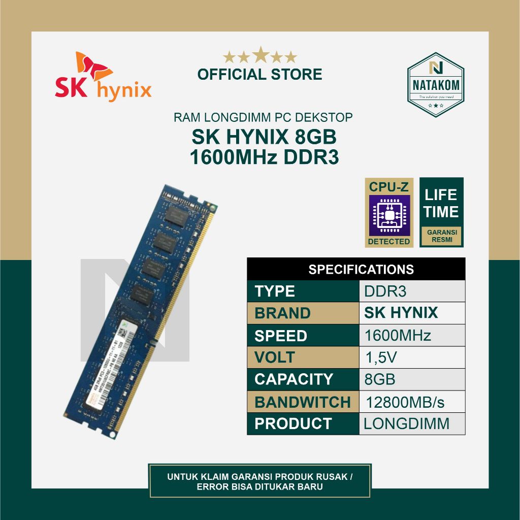 RAM SK HYNIX 8GB DDR3 1600MHz 1.5V 12800MB/s