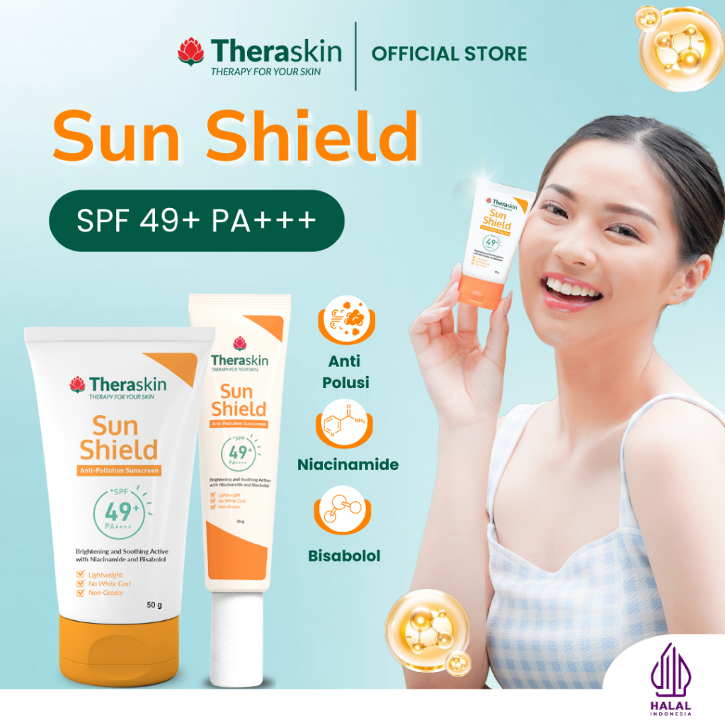 Theraskin Sun Shield SPF49 PA+++ Anti Pollution Sunscreen plus Niacinamide -Melindungi & Mencerahkan