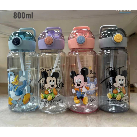 botol minum anak karakter model sedotan tempat minum dengan pegangan dan tutup tombol