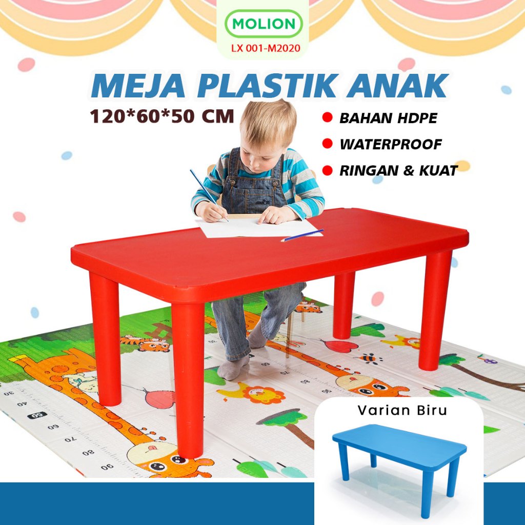 SPEEDS Meja Belajar Anak Tebal Kokoh Rectangular HDPE Meja Persegi Panjang TK Paud Meja Panjang Anak