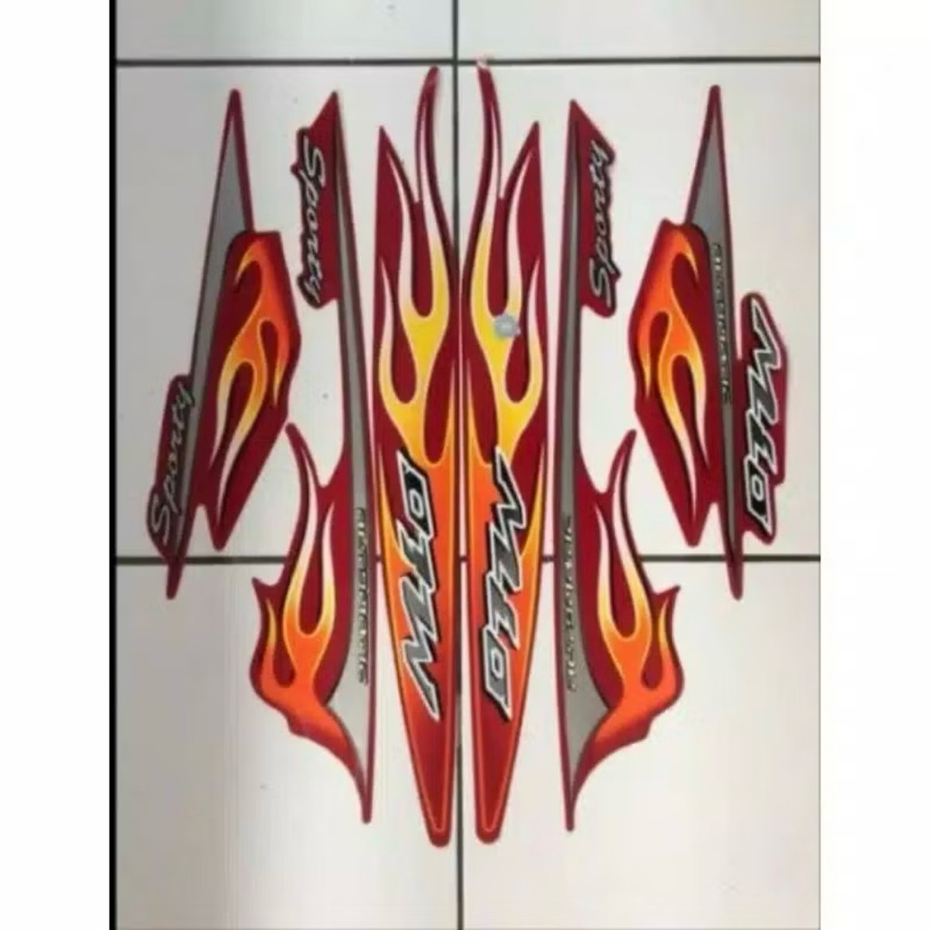 Striping/Stiker Motor Yamaha Mio Sporty Tahun 2006 Motif Api Warna Merah Marun,Putih,Biru Tua,Silver
