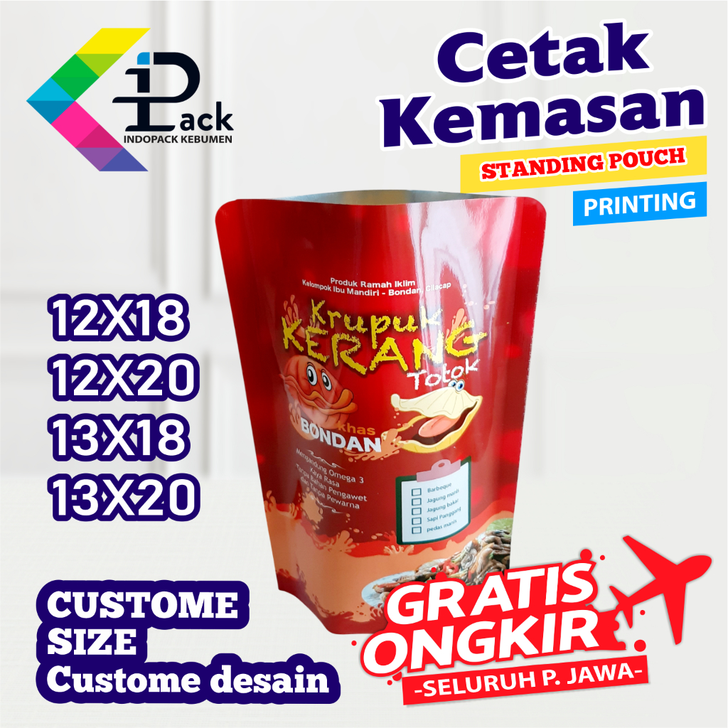 PRINTING STANDING POUCH CUSTOM 12X18 12X20 13X18 13X20 - PLASTIK KEMASAN ALUMINIUM FOIL/METALIZE - P