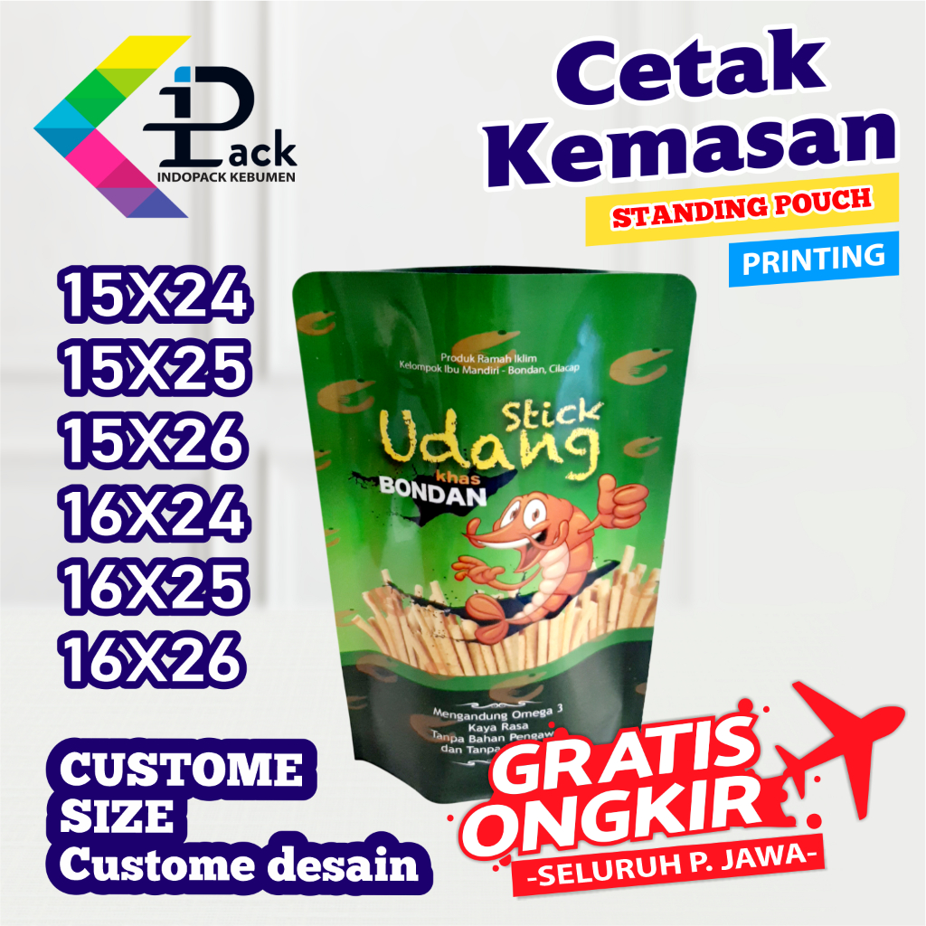 PRINTING STANDING POUCH CUSTOM 15X24 15X25 15X26 16X24 16X25 16X26 - PLASTIK KEMASAN ALUMINIUM FOIL/