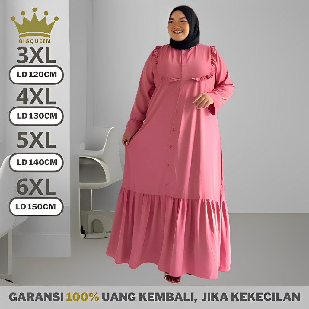 Gamis Dress Wanita Jumbo LD 120 130 140 150 Crinkle Premium Lebaran Syari Terbaru Polos Mewah