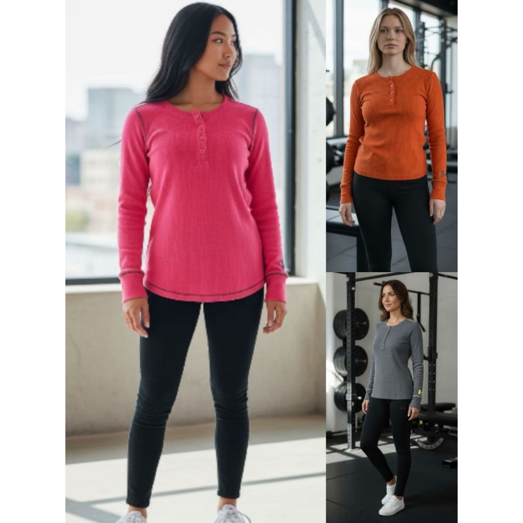 Kaos Wanita Lengan Panjang Bahan Rib-Knit Sporty | Women's Long Sleeve Ribbed Henley Style Shirt - 9