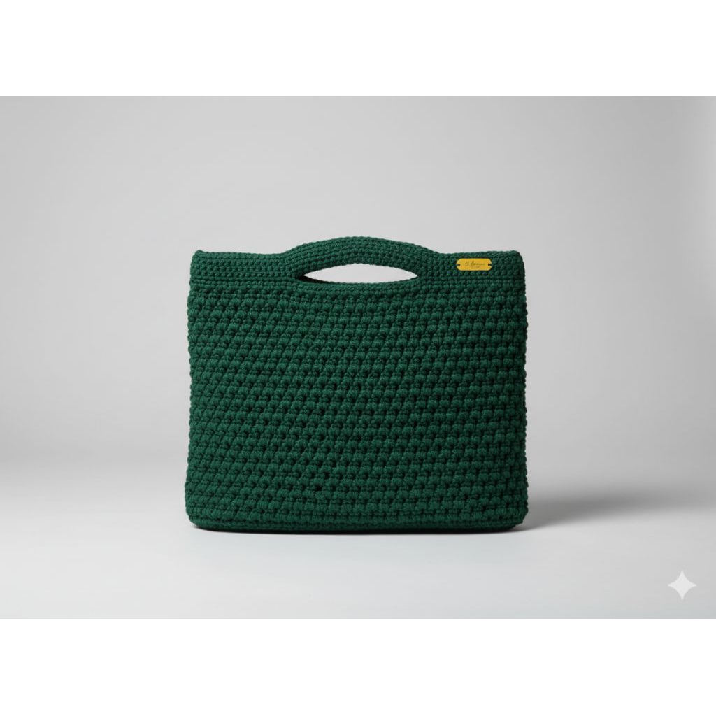 tas rajut bembeng warna hijau Tua